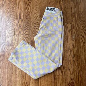 The Ragged Priest Yellow and Purple Checkered Jeans
